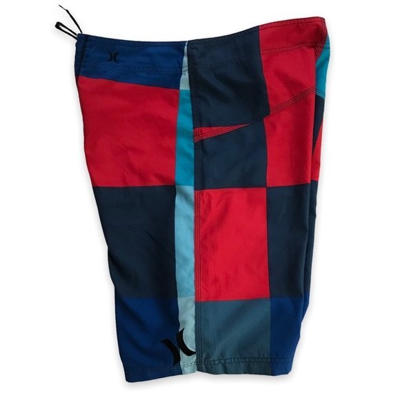 Hurley Board Shorts Blue Red Large Check Plaid Mens Size 32 Bathing Suit - Picture 4 of 9